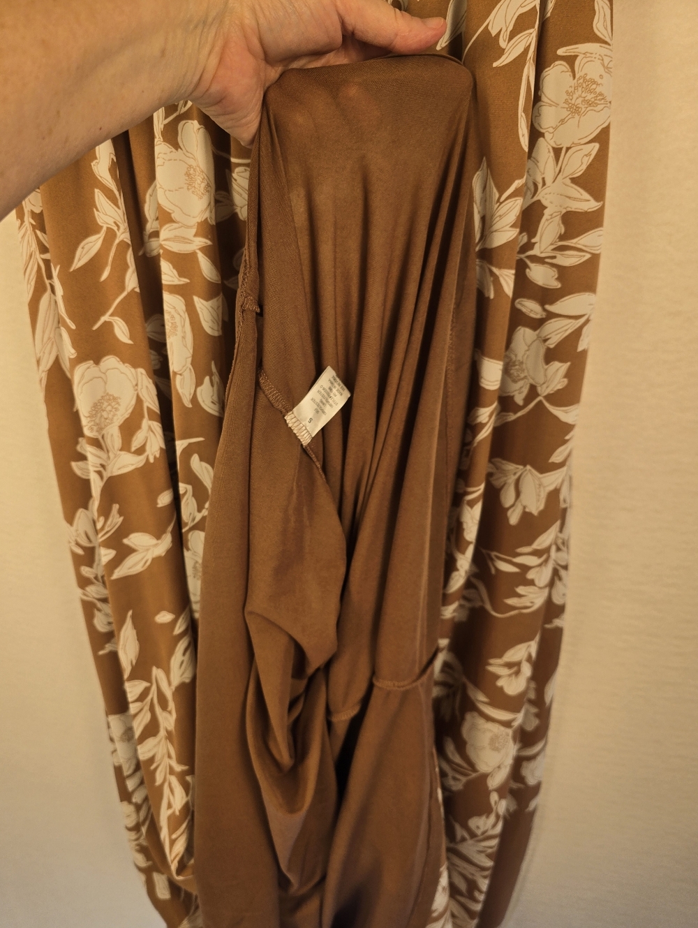POLAGRAM Brown White Floral S Sleeve Cottage Polyester Maxi Dress. Ladies Small - Picture 8 of 10